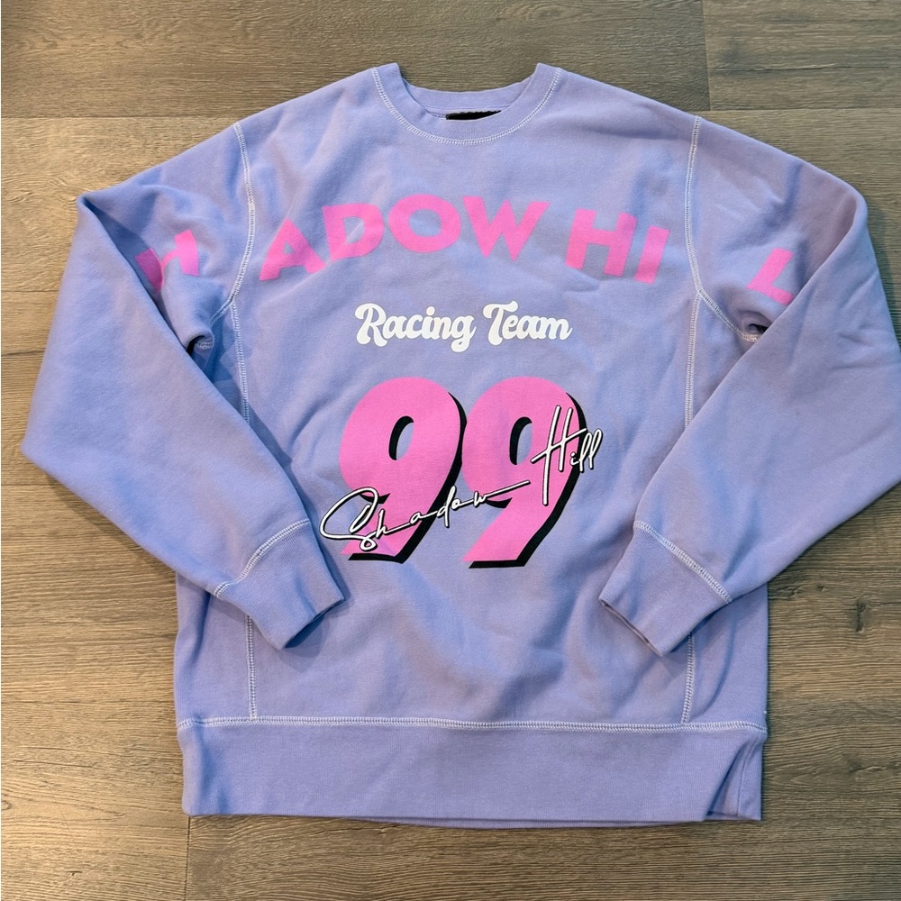 Shadow Hill Racing Team Graphic Pullover Crewneck Sweatshirt Purple Neon Pink